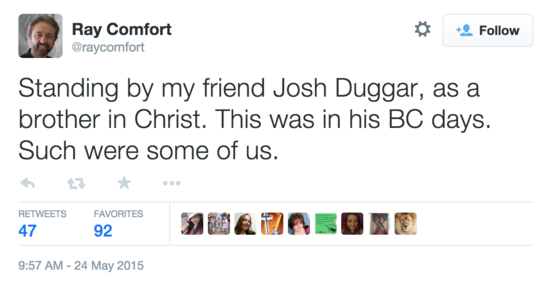 Standing by my friend Josh Duggar, as a brother in Christ. This was in his BC days. Such were some of us.