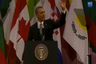 President Obama addressing the European Union and NATO allies.
Screengrab: YouTube