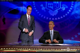 preisdent obama stehen colbert colbert report