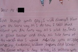 H/T: 9 year old girls letter to her gay teacher | Featured Image: Huffington Post UK