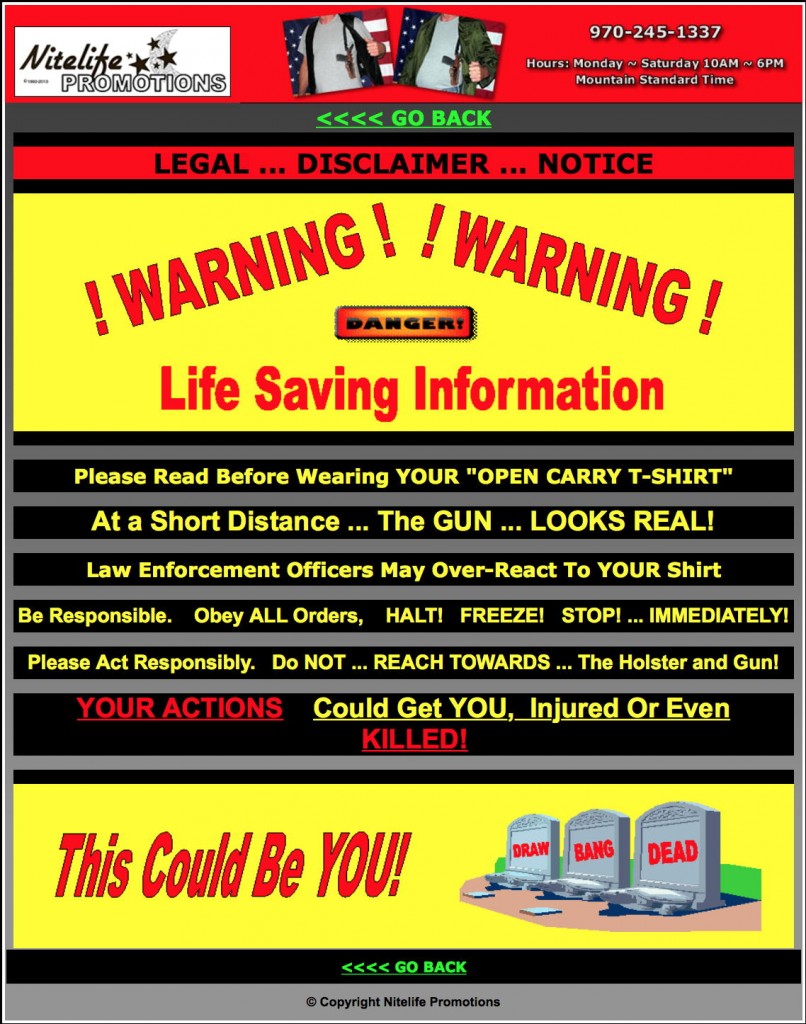 Open carry shirts come with a warning