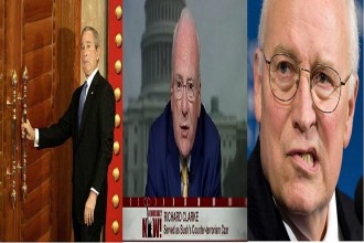 US President George W. Bush reacts as he tries to open a locked door after a news conference in Beijing