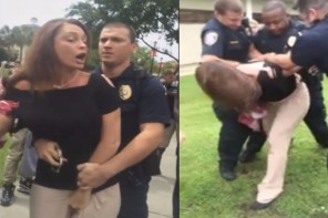 WATCH: White Conservatives Go Nuts, Police Arrest Woman For Taking Flag From Protesters (VIDEO)
