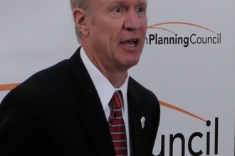 Rauner from August 2014 (via Wikimedia commons, http://commons.wikimedia.org/wiki/File:Bruce_Rauner_August_2014.jpg)