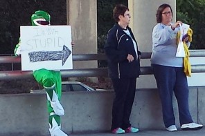Green ‘Power Ranger’ Disrupts PP Protest – Gets Audio Of Pastor Saying Rape Is No Excuse For Abortion (VIDEO)