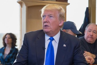 WAUWATOSA, WISCONSIN - APRIL 05:  Republican presidential candidate Donald Trump waits to be interviewed by Fox News at a George Webb diner on April 5, 2016 in Wauwatosa, Wisconsin. Wisconsin residents are voting in the state's primary today.  (Photo by Scott Olson/Getty Images)