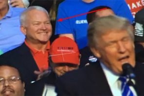 Internet Explodes After Disgraced Former Lawmaker Shows Up Behind Trump At Florida Rally (VIDEO)