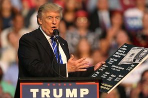 Trump Shows Off Giant Cardboard Anti-Hillary Meme Recently Seen On David Duke’s Twitter (IMAGES)